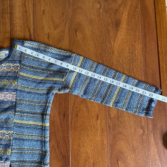 LUCKY BRAND Womens Chunky Tweed Boho Sweater Crochet Bottom Fray Blue Size L - Picture 9 of 12
